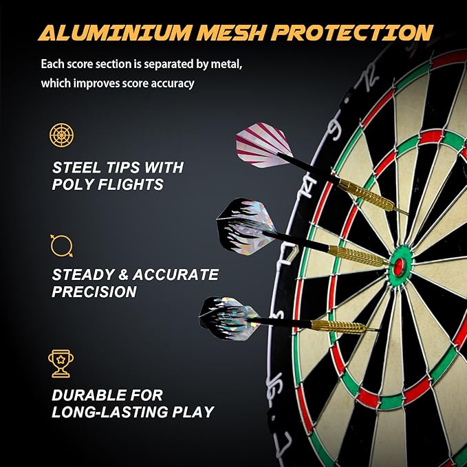 Bristle Dart Board Set, Professional Dart Board 18" with 6pcs 18g Darts Outdoor Dartboard Set, Compressed Sisal Metal Wire Board with Rotating Number Ring-StrideForce Fitness