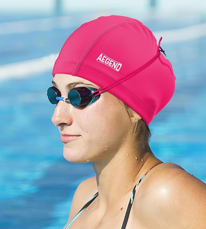 Aegend Fabric Swim Cap, Silicone Waterproof Layer - Breathable Cloth Swimming Cap, Keep Hair Dry with Hight Elasticity for Youth(8-16) Adult, 2 Sizes to Choose-StrideForce Fitness