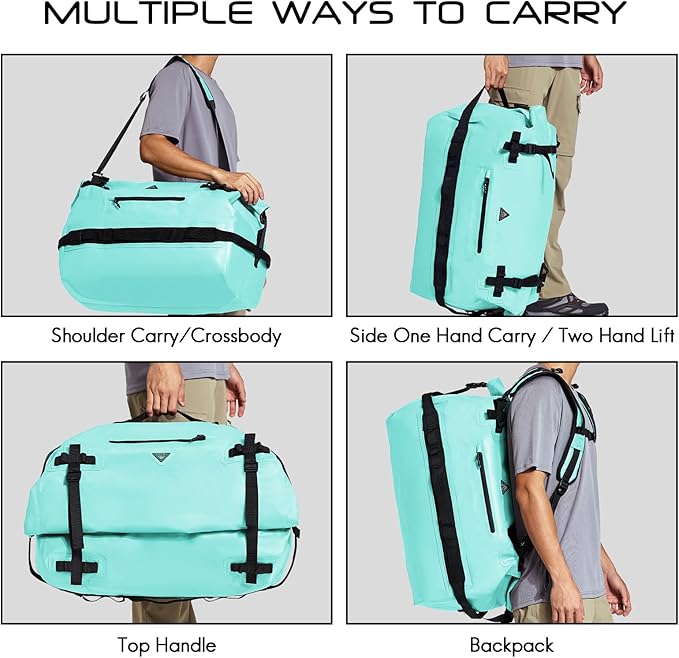 Haimont Large Waterproof Duffel Backpack Roll-Top Heavy Duty Dry Duffle Bag for Boating, Travel, Motorcycle, Kayaking, Camping, 60L-StrideForce Fitness