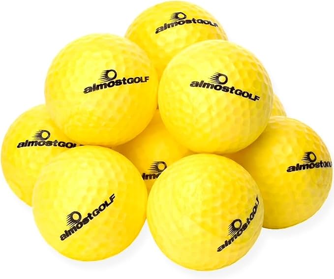 Best Practice Golf Balls on The Planet. Perfect for Golf Training. Solid Contact for Great Feedback. Limited Flight for Backyard use. Safe for Indoors. by AlmostGolf (10 Pack Yellow)-StrideForce Fitness