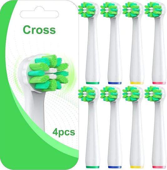 8 Count Cross Clean Replacement Heads Compatible with Oral B Braun for Deep Clean, Brush Heads Compatible with Oral B Pro 1000/500/Genius x/Smart 1500 Electric Toothbrush Heads (White)
