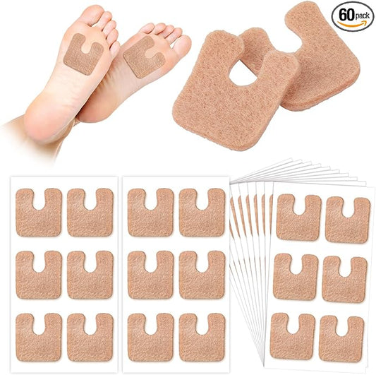 Boao 60 Pcs Callus Pads 1/4" Thick U Shaped Metatarsal Corn Pads Felt Callus Cushions Adhesive Corn Protectors for Men Women Feet Toes Pain Relief Blister Prevention-StrideForce Fitness