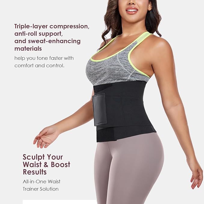 Waist Trainer for Women Waist Cincher Trimmer Ab Belt Tummy Control Body Shaper with Triple Wrap-StrideForce Fitness