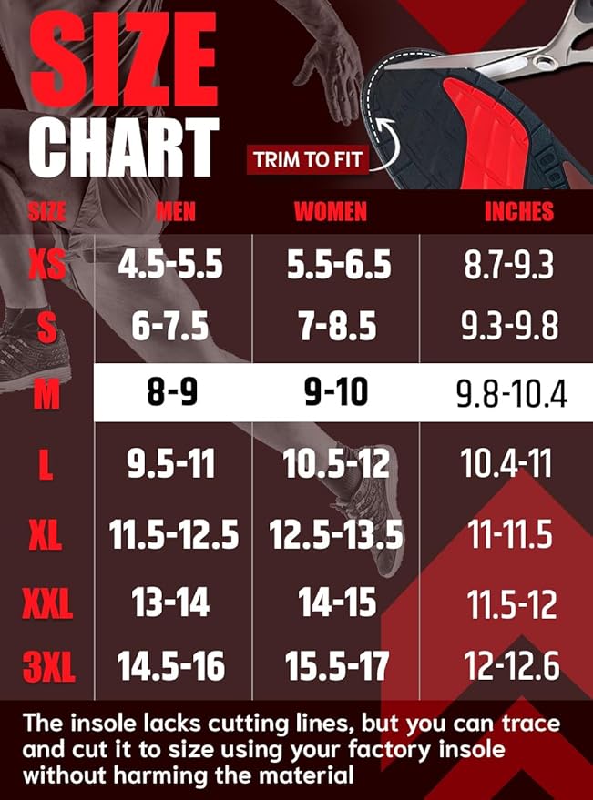 Flex Fit Sport Insoles - Medium Arch Support Inserts - Running Insoles for Sneackers - Shoe Inserts for Men and Women (Red, M)-StrideForce Fitness