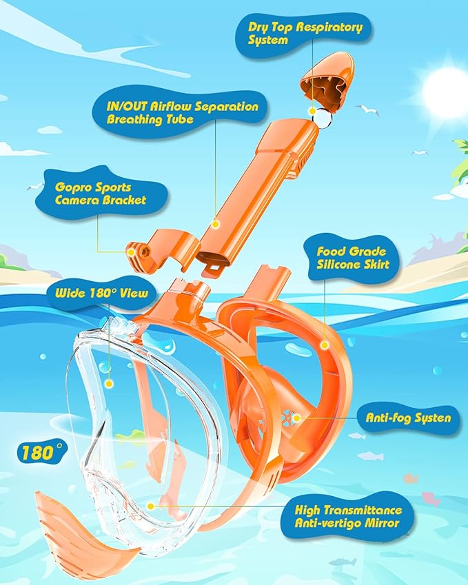QingSong Kids Snorkel Mask Full Face, Snorkeling Set with Camera Mount, Foldable 180 Degree Panoramic View Snorkeling Gear Anti-Fog Anti-Leak-StrideForce Fitness