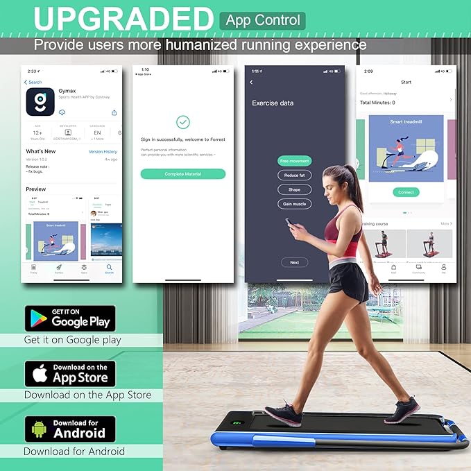 GYMAX Walking Pad, 2 in 1 Free Installation Under Desk Treadmill with Smart App, Remote Control & LED Display, 2.25HP Foldable Portable Compact Running Machine for Small Spaces Home Office-StrideForce Fitness