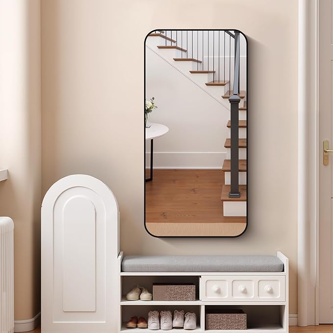 FORBATH Bathroom Mirror 48" x 24", Rectangle Black Narrow Bathroom Mirror with Black Aluminum Frame Rounded Corner, Wall Mounted Mirror for Bedroom Entryway Living Room-StrideForce Fitness