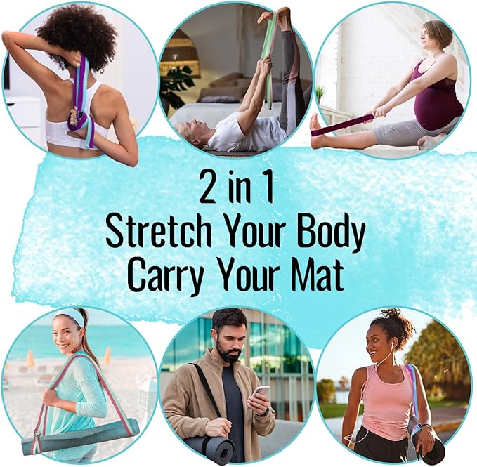 TECEUM Yoga Strap & Mat Strap – 2 IN 1 – Cotton – 6 ft 8 ft 10 ft (30+ colors) – Adjustable Non-Slip Belt for Yoga, Pilates, Stretching, Physical Therapy, Fitness & Home Workout – For Carrying Mats-StrideForce Fitness