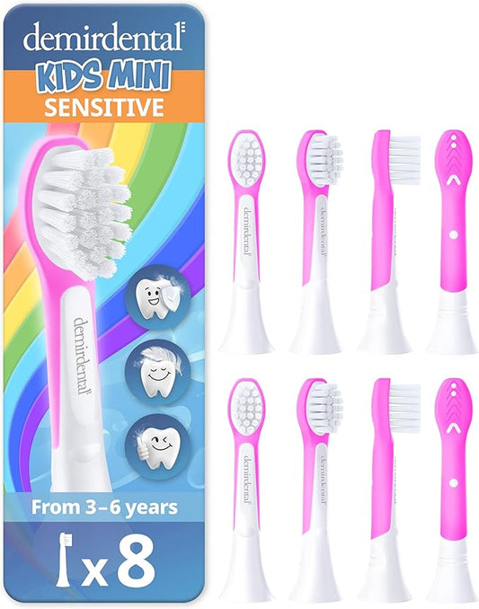 demirdental Kids Mini Toothbrush Heads Compatible with Philips Sonicare Compact Kids Toothbrush Heads - Replacement Heads Sensitive - Brush Heads from Ages 3 to 6 - Magenta - Replaces HX6038-8 Pack