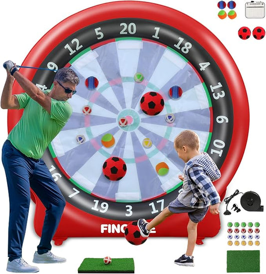 Inflatable 6ft Giant Dartboard, Golf Darts Kick Darts, Soccer & Throw Darts Game with Pump, 2 Kickball, 4 Throw Balls, 20 Golf Balls, Chipping Mat, Giant Dart Board Target Yard Games-StrideForce Fitness