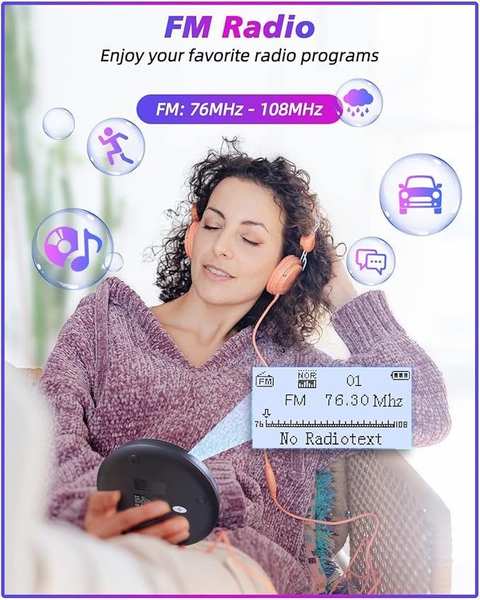 ARAFUNA Portable CD Player Bluetooth with FM Radio, 2000mAh Rechargeable CD Player for Car with LCD Screen, Anti Shock Protection Compact Player with Headphone, AUX Cable-StrideForce Fitness