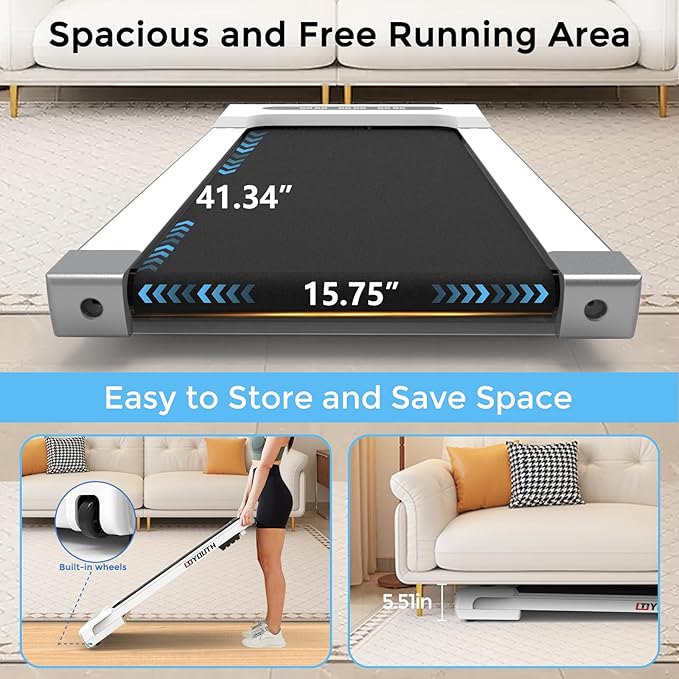 GOYOUTH Walking Pad Treadmill, Under Desk Treadmill for Home Office, Wide Belt Compact Treadmills 300 lbs Capacity, 2.25HP Shock-Absorbing Walking Jogging Running Machine Remote Included-StrideForce Fitness