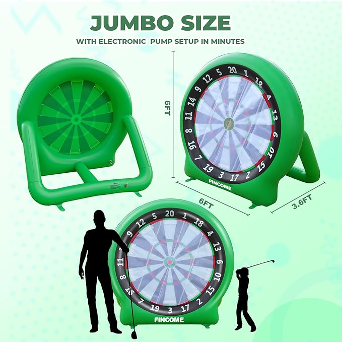 Inflatable 6ft Giant Dartboard, Golf Darts Kick Darts, Soccer & Throw Darts Game with Pump, 2 Kickball, 4 Throw Balls, 20 Golf Balls, Chipping Mat, Giant Dart Board Target Yard Games-StrideForce Fitness