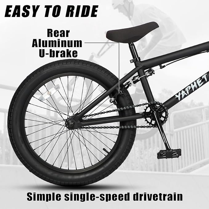 Freestyle BMX Bike, 20 Inch Yaphet Bicycle for Teen Beginner and Adult Riders, Bike with Hi-Ten Steel Frame, Multiple Colors-StrideForce Fitness