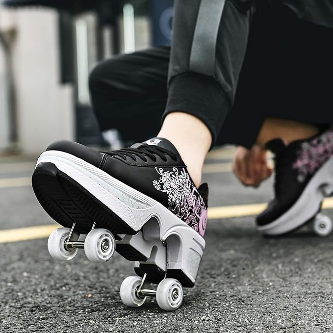 Double-Row Deform Wheel Automatic Walking Shoes Invisible Deformation Roller Skate 2 in 1 Removable Pulley Skates Skating Parkour-StrideForce Fitness