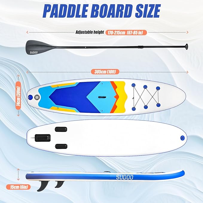 Inflatable Stand Up Paddle Board 10‘x30‘‘- Ultra-Light SUP with Backpack, Pump, Paddle, Coil Leash, 3 Fins, Repair Kit, Stable Design, Non-Slip EVA Deck for Adults & Youth-StrideForce Fitness