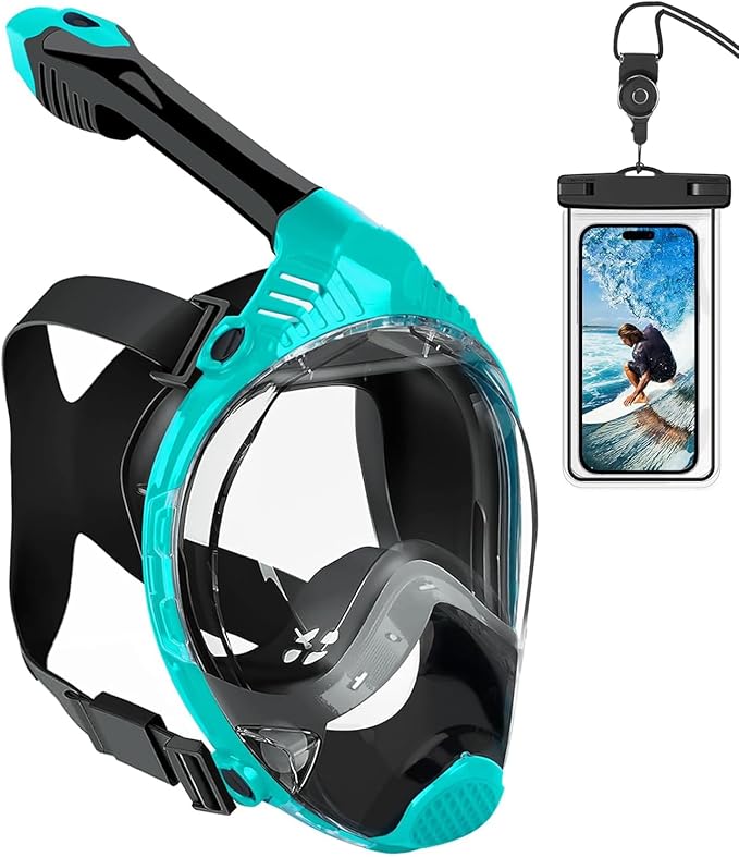 VGKE Full Face Snorkel Mask for Adults, 180 Degree HD Panoramic View Snorkeling Gear with Waterproof Phone Pouch, Anti-Leak & Anti-Fog, Breathe Freely Suitable for Men/Women-StrideForce Fitness