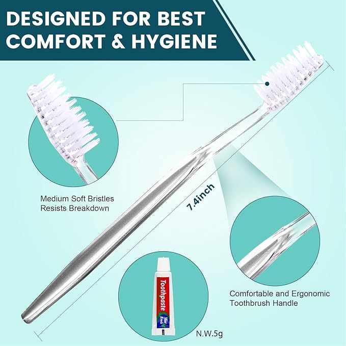 Navona 30 PCS Disposable Toothbrush with Toothpaste Bulk, Travel Toothpaste, Bulk Toothpastes, Individually Wrapped Bulk Toothbrush, Ergonomics Handle,Medium Soft Bristle, Perfect for Travel, Hotel