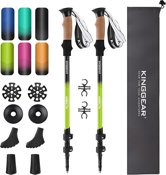 KINGGEAR Nordic Walking Stick, TP1 Hiking Poles Retractable Lightweight 7075 Aluminum, Trekking Poles with Flip Lock, Natural Cork and EVA Grip, 2pc Hiking Gear-StrideForce Fitness