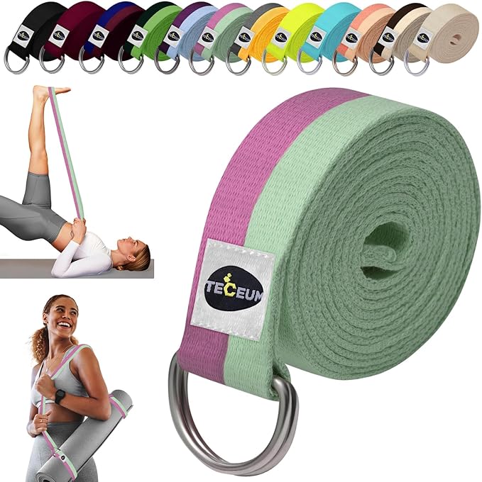 TECEUM Yoga Strap & Mat Strap – 2 IN 1 – Cotton – 6 ft 8 ft 10 ft (30+ colors) – Adjustable Non-Slip Belt for Yoga, Pilates, Stretching, Physical Therapy, Fitness & Home Workout – For Carrying Mats-StrideForce Fitness