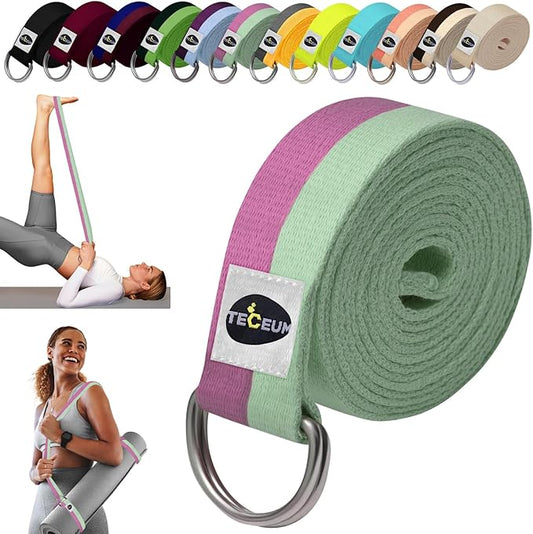 TECEUM Yoga Strap & Mat Strap – 2 IN 1 – Cotton – 6 ft 8 ft 10 ft (30+ colors) – Adjustable Non-Slip Belt for Yoga, Pilates, Stretching, Physical Therapy, Fitness & Home Workout – For Carrying Mats-StrideForce Fitness
