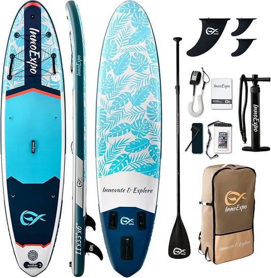 InnoExpo 11' Inflatable Stand Up Paddle Boards with Premium Accessories, Wide Stable SUP Paddle Board Design, Non-Slip Comfort Deck for Youth & Adults-StrideForce Fitness