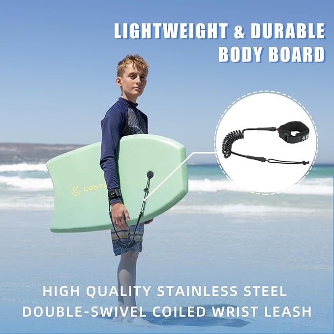 Reed Body Board 33 Inches Bodyboard Body Boards for Beach Kids Lightweight EPS Core Dual Channel Double Swivel Coiled Wrist Leash for All Surfing Levels-StrideForce Fitness