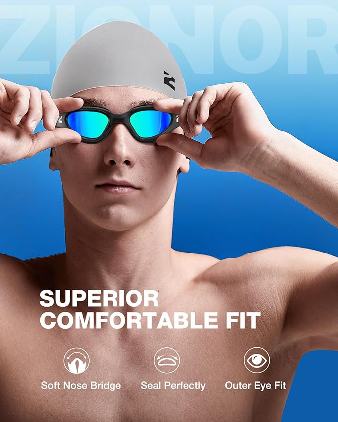 ZIONOR G1 Lite Swim Goggles with Swim Cap Comfortable Anti-fog Swimming Goggles Cap Set for Adult Men Women-StrideForce Fitness