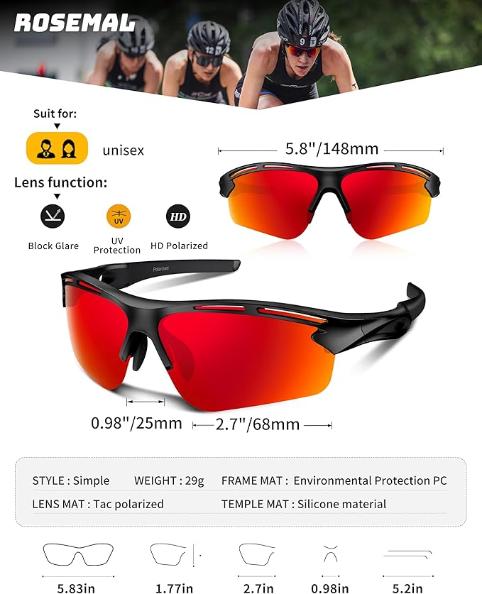 Polarized Sports Sunglasses for Men Women,UV400 Protection Sunglass for Running Cycling Fishing Hiking TR90-StrideForce Fitness