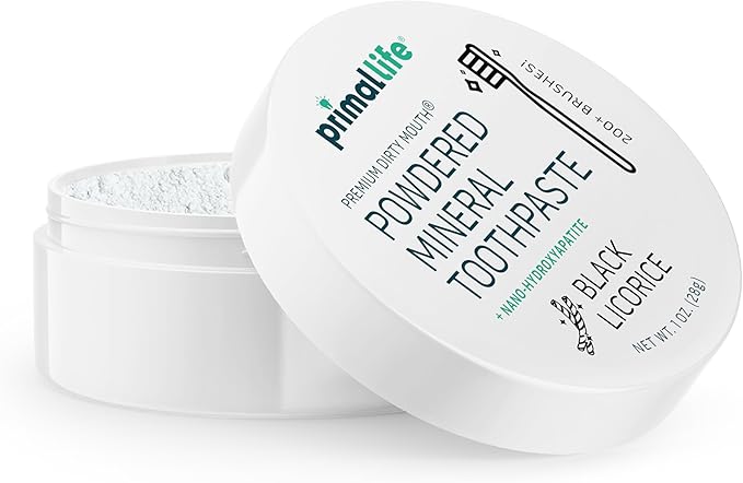 Primal Life Organics - Dirty Mouth Toothpowder, Tooth Cleaning Powder, Flavored Essential Oils with Natural Kaolin & Bentonite Clay, Good for 200+ Brushings, Organic, Vegan (Black Licorice, 1 oz)