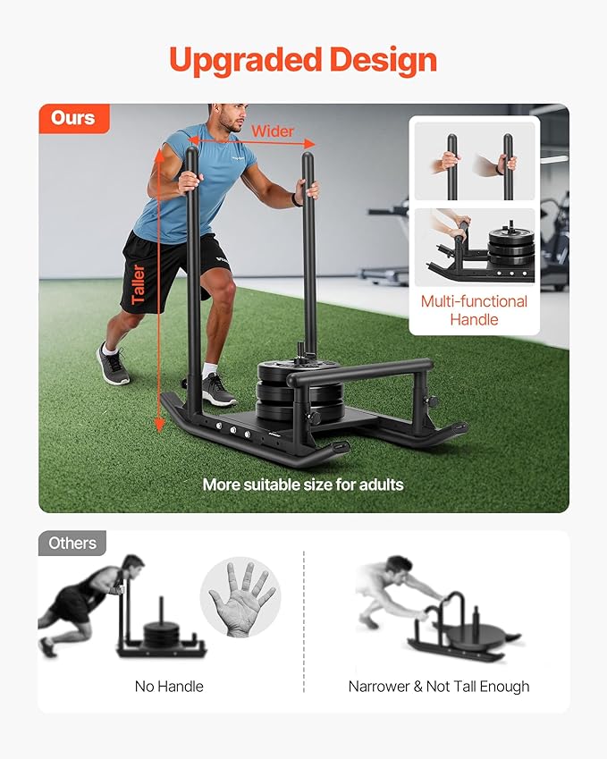 VEVOR Weight Sled, Steel Power Sled, Fitness Strength Training Sleds for Athletic Exercise Speed Improvement, Workout Fitness Equipment with Handle, Compatible with 1/2 in Weight Plates, Black-StrideForce Fitness