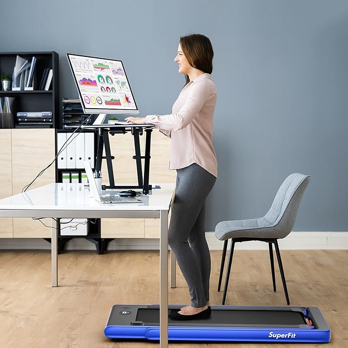 GYMAX Walking Pad, Dual LED Display 2 in 1 Under Desk Treadmill for Home with Remote & Smart App Control, 2.25HP Foldable Portable Treadmill Running Machine for Office Small Space-StrideForce Fitness