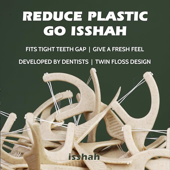 Natural Dental Floss Picks (300 Count) - Kraft Paper Box Packaging, Plant Based, PETA Approved Vegan, Eco Friendly, Sustainable Dental Flossers - Twin Floss (Mint)