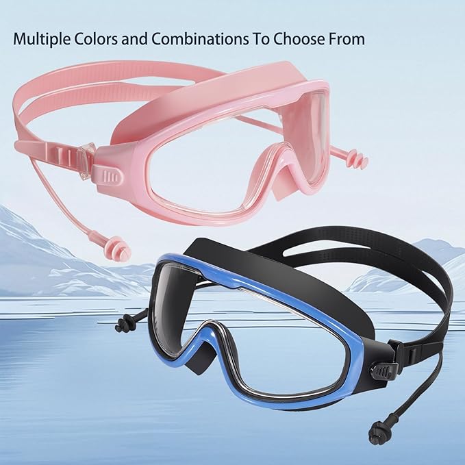 Adult Swimming Goggles,Leak-Proof,Anti-Fog Pool Glasses,Wide View Swim Goggles with Ear Plugs and Nose Clip-StrideForce Fitness