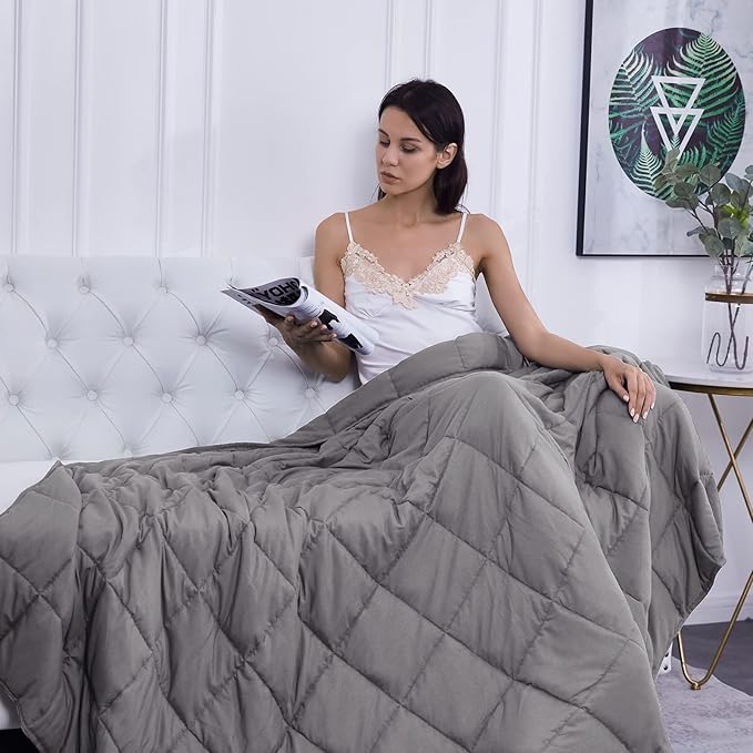 L'AGRATY Weighted Blanket - 48"x72" 15lbs Cooling Breathable Heavy Blanket Microfiber Material with Glass Beads for Adult All-Season Summer Fall Winter Soft Thick Comfort-StrideForce Fitness