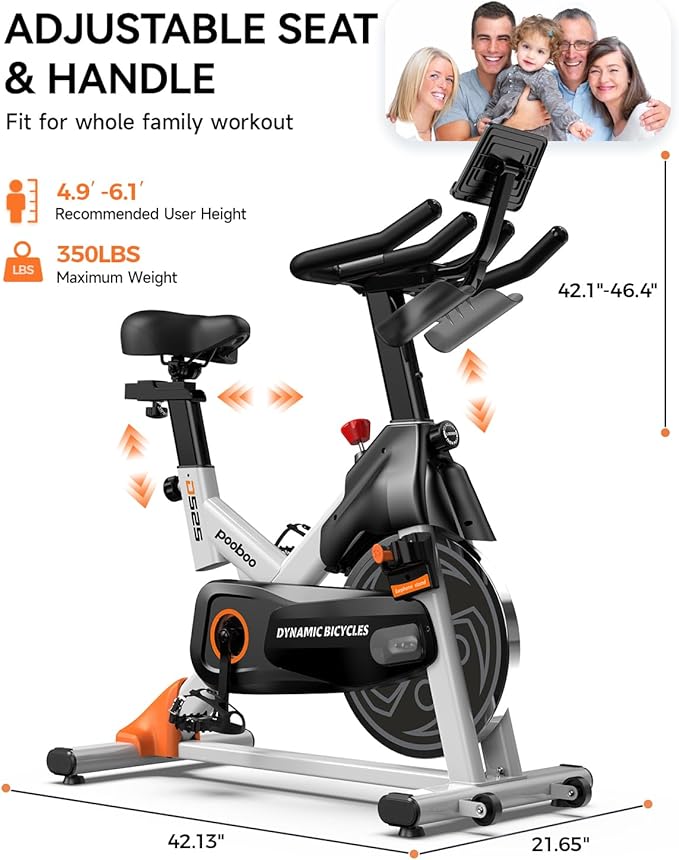 pooboo Exercise Bike, Adjustable Magnetic/Brake Pad Resistance Silent Belt Drive, Indoor Cycling Bike for Home Cardio, Fitness Stationary Bike with 350lbs/300lbs Weight Capacity &Upgraded Version Seat-StrideForce Fitness