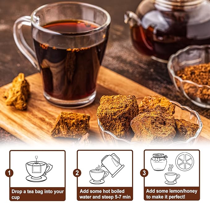 TEARELAE - Chaga Tea - 2g x 40 Count - Wild Harvest from Siberia - 100% Pure Natural Chaga Mushroom Tea Bag - Additive-Free - Non-GMO - Caffeine-free-StrideForce Fitness