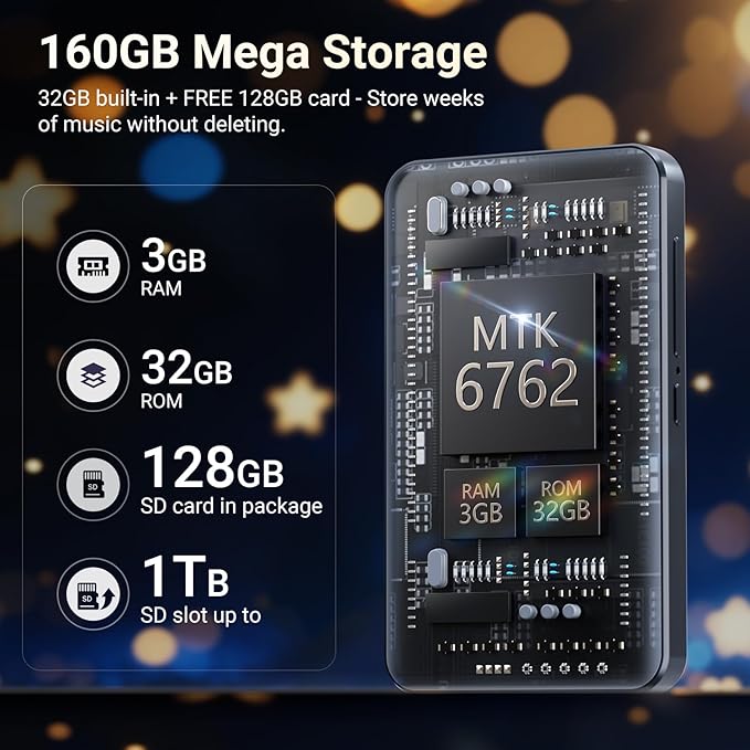 160GB MP3 Player with Bluetooth and WiFi, MECHEN Android 13 OS MP3 & MP4 Players with 4" Touchscreen and Speaker,Music Players with Spotify,Pandora, Audible, Amazon Music, Play Store-StrideForce Fitness