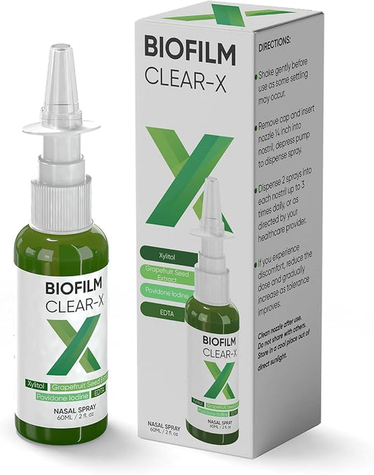 BioFilm Clear-X Nasal Spray with EDTA, Xylitol and Grapefruit Seed Extract, 2fl.oz 60ml, 500 Sprays per Bottle