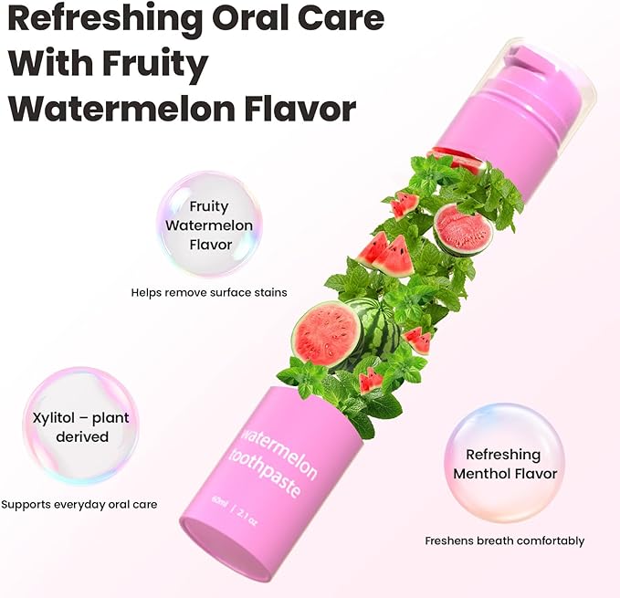 CALLSMILE Fruity Flavors Fluoride-Free Toothpaste, Easy-Press Pump, 60g, No SLS, Non-Toxic, No Sweeteners, for Adults & Kids, Gentle for Sensitive Teeth，Watermelon Flavor, ValentGine's Day Gifts