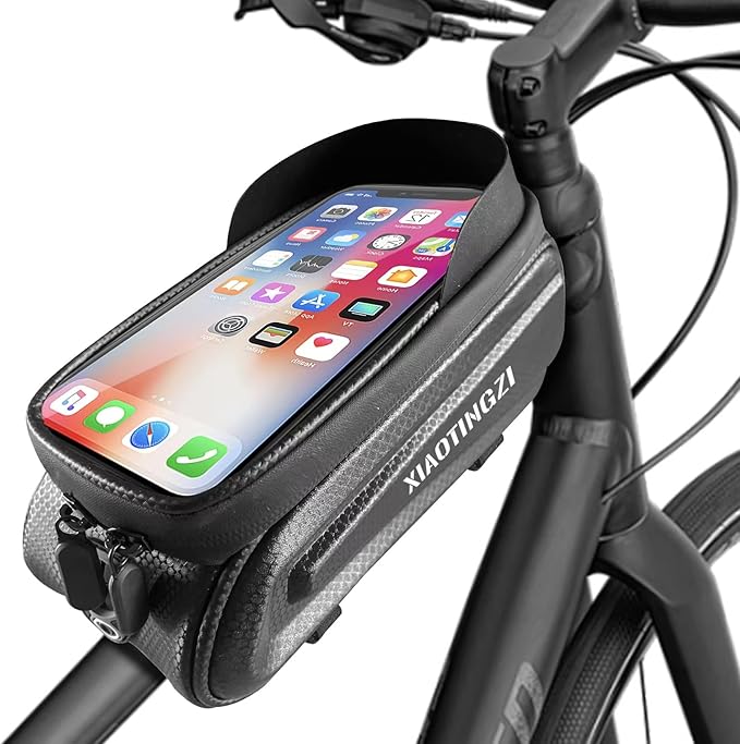 Bike and Bicycle Phone Front Frame Bag, Waterproof, Tube Bag, Cycling Pouch, Bike Accessories for Men Compatible Under 7 Inch and Below Phones-StrideForce Fitness