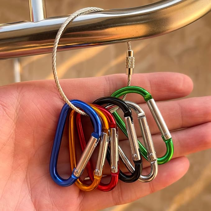 30PCS Aluminum Carabiner Clips, 2" D Shape Spring Snap Hooks Carabiner with 30PCS Keyring Keychain Hook-StrideForce Fitness