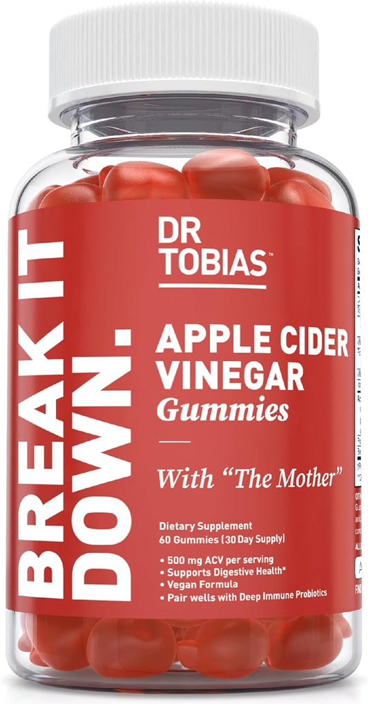 Dr. Tobias Apple Cider Vinegar Gummies, Includes 500 mg Apple Cider Vinegar with Mother, Folate, B12 & Iodine, Supports Gut Health, Cleanse & Detox, Vegan, Gluten-Free, 60 Gummies-StrideForce Fitness