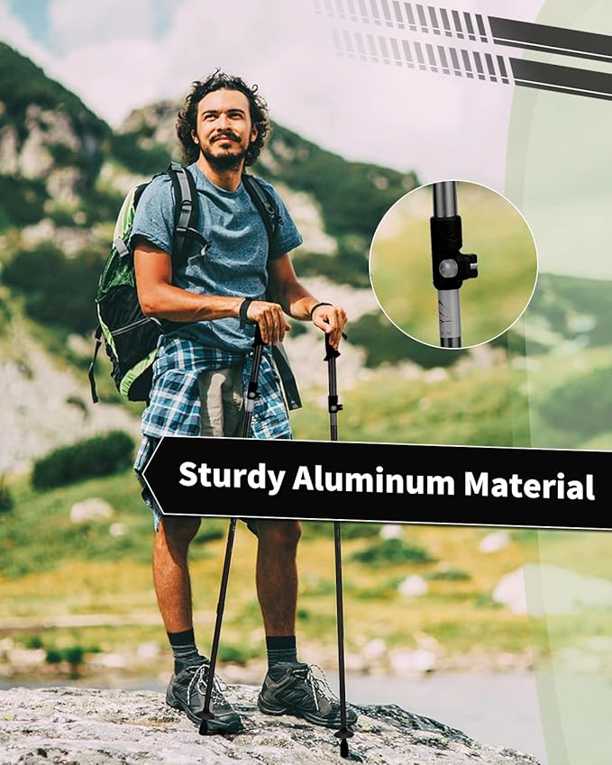 AISUNOURDOOR Lightweight Adjustable Trekking Poles, Aluminum Collapsible Travel Hiking or Walking Sticks for Women Children, with One Disposable Raincoat-StrideForce Fitness