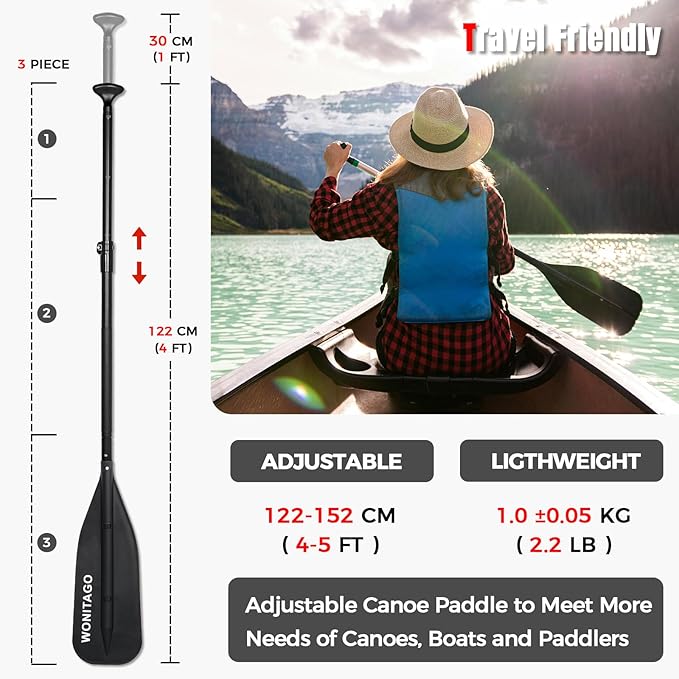 Canoe Paddle Aluminum Shaft with PP Blade, Floating Adjustable Paddle for Canoeing, Boating and Rafting, 122-152 cm/4-5 Ft-StrideForce Fitness