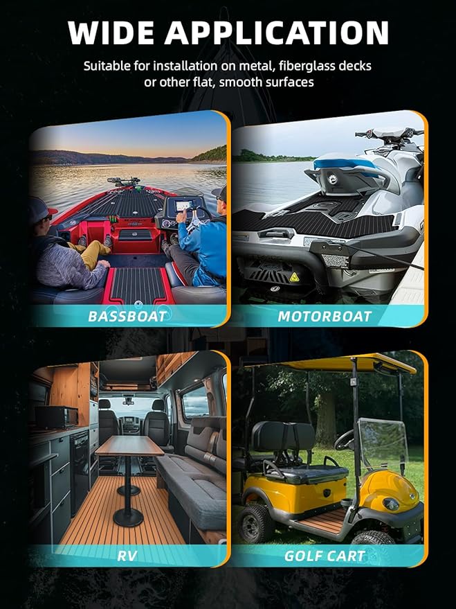 FOCEAN Boat Flooring EVA Foam Boat Decking Faux Teak Marine Flooring Boat Mat Boat Carpet Sheet for Motorboat RV Yacht Kayak Surfboard, 94.5"x 47.2"/35.4"/23.6"/15.7"-StrideForce Fitness