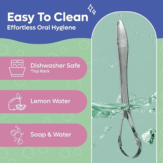 Tongue Scraper For Adults & Kids - 2 Pack Stainless Steel Tongue Scraper Travel Metal Case | Mouth Cleaner For Bad Breath Treatment | Best Disposable No Plastic Scrubber | Oral Care Hygiene Essentials
