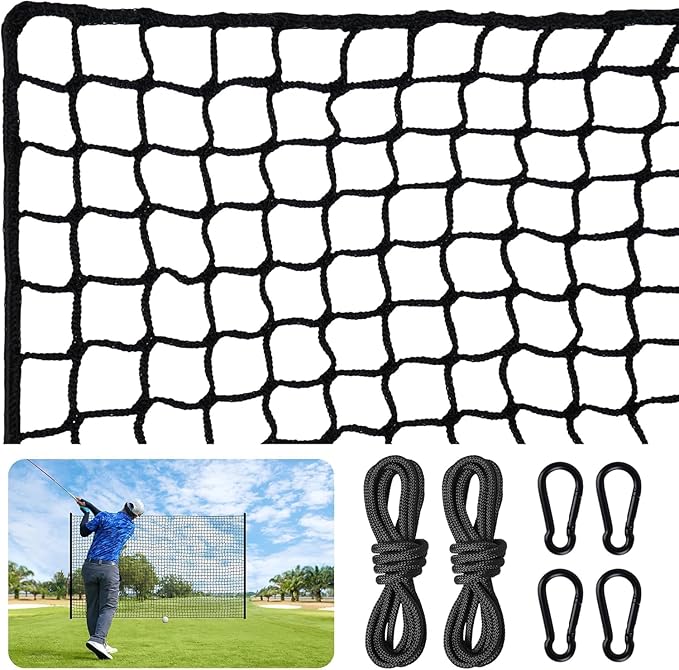 Nylon Golf Net 10-50ft - Practice Hitting Net With Rope and Carabiners, Durable Weatherproof Barrier for Baseball, Hockey, Soccer-StrideForce Fitness