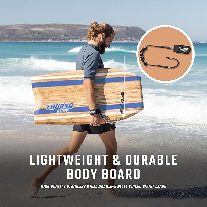 THURSO SURF Quill 42'' Bodyboard Lightweight Durable EPS Core IXPE Deck HDPE Slick Bottom FRP Stringer Crescent Tail Dual Channel Plastic Mesh with Double Stainless Steel Swivel Coiled Wrist Leash-StrideForce Fitness