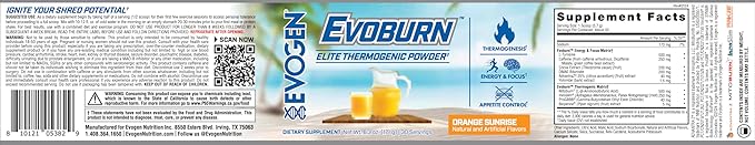 Evogen Evoburn - Thermogenic Fat Burner for Men & Women | Energy, Focus, & Appetite Control | Advanced Metabolism Booster Fat Burner Formula with MitoBurn & Caffeine | Orange Sunrise | 30 Servings-StrideForce Fitness